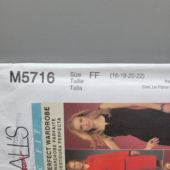 McCalls M5716 Sewing Pattern Misses Lined Jacket Dress Top Pant Size 16-22 UNCUT - Picture 2 of 5